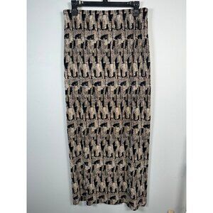 Vintage Lori Weidner Skirt Size 10 Womens Midi Abstract Stretch Ribbed Black Tan